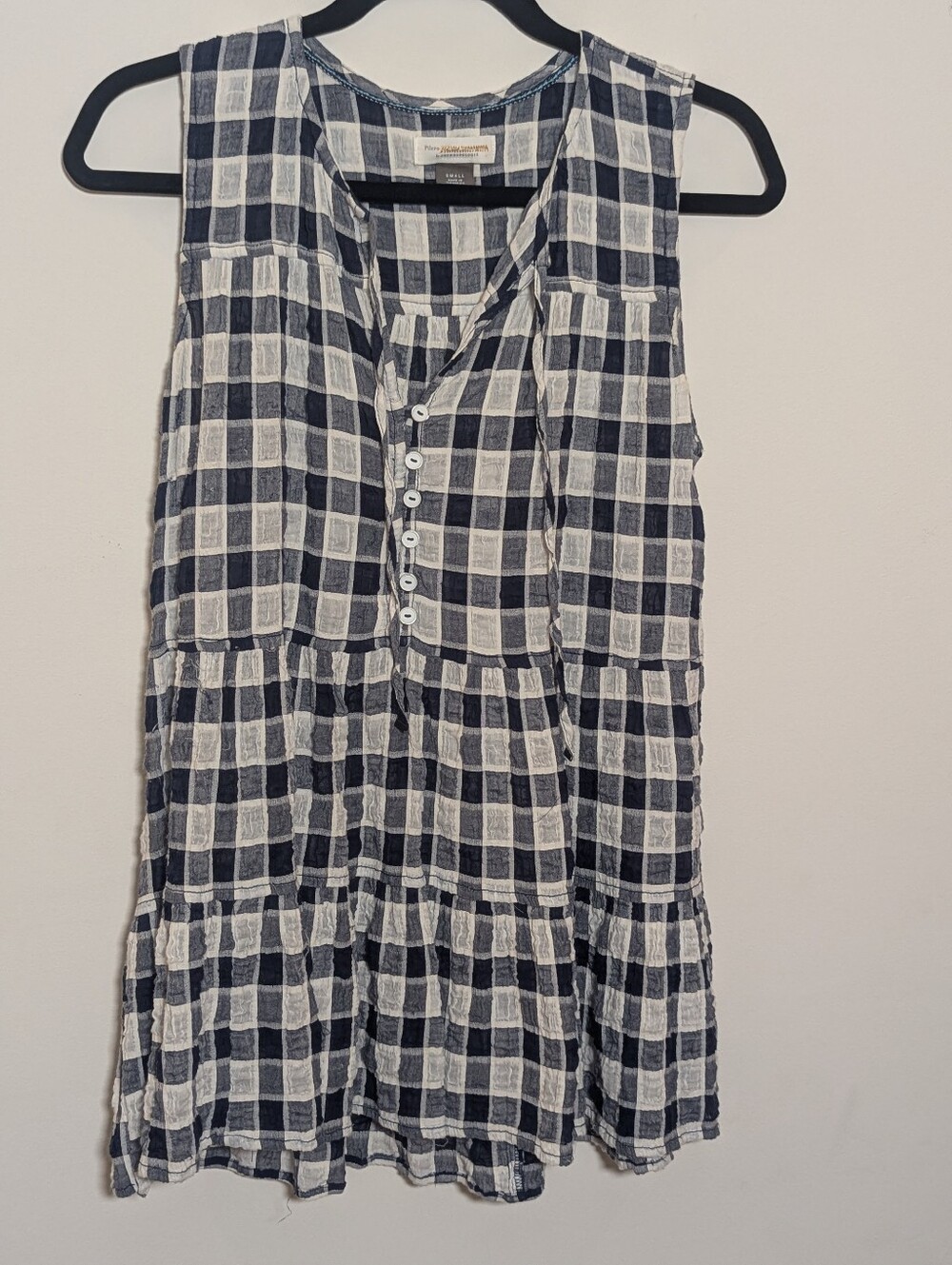 Anthropologie Pilcro Gingham Tiered Swing Tunic Blouse Size S